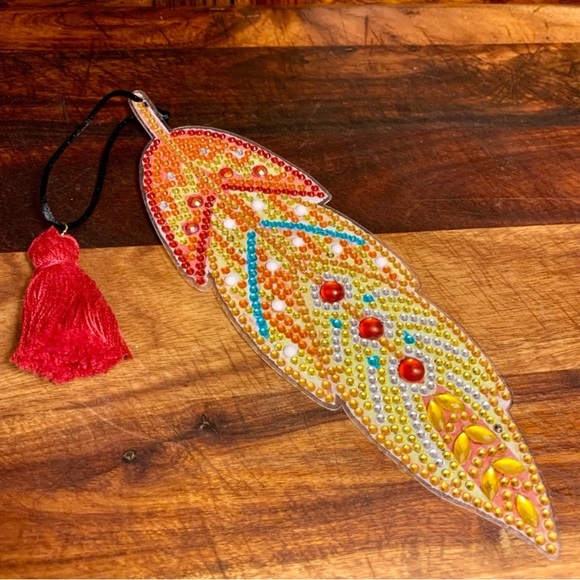 Handmade Other - Handmade Diamond Painted Ornament Bookmark Drawer Pull With Mostly Orange Jewels